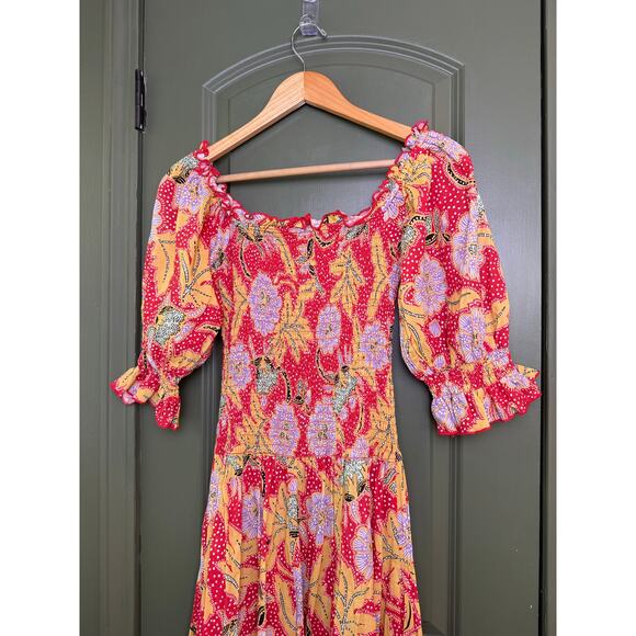 EUC Rhode Resort Eva Smocked Floral Puff Sleeve Maxi Cotton Red Dress Size Small - Picture 6 of 8